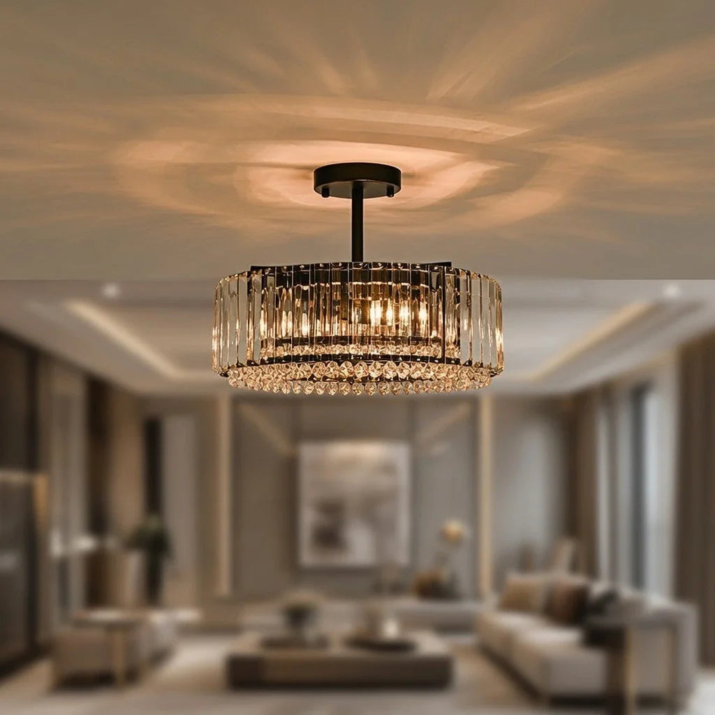 Kian Modern 4-Light Crystal Drum Semi-Flush Ceiling Light