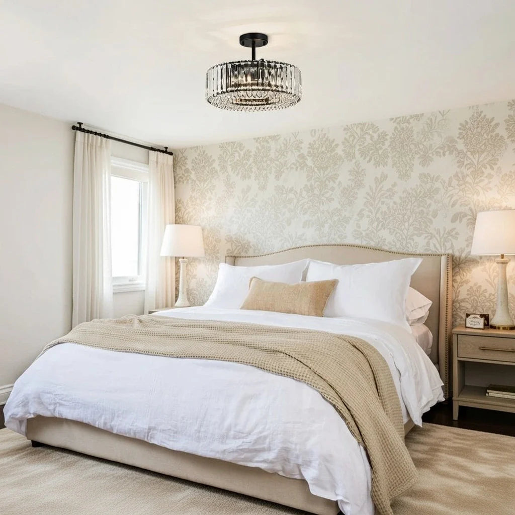 Kian Modern 4-Light Crystal Drum Semi-Flush Ceiling Light