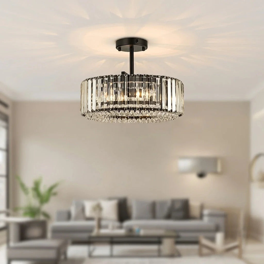 Kian Modern 4-Light Crystal Drum Semi-Flush Ceiling Light