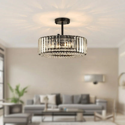 4-Light Crystal Accent Drum Semi Flush Mount Ceiling Light