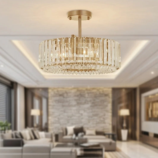 4-Light Crystal Accent Drum Semi Flush Mount Ceiling Light
