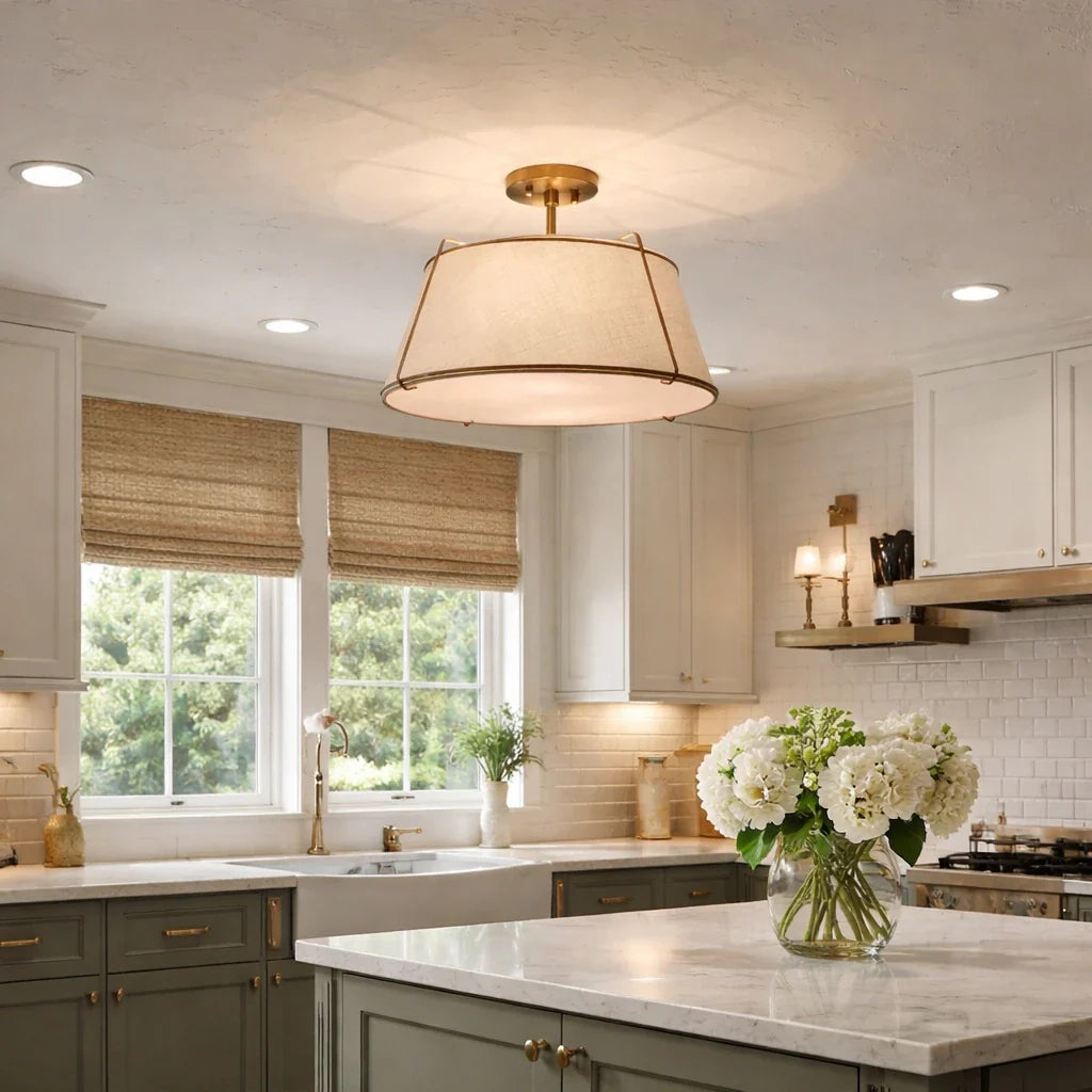 Niall Modern 4-Light Linen Drum Semi-Flush Ceiling Light