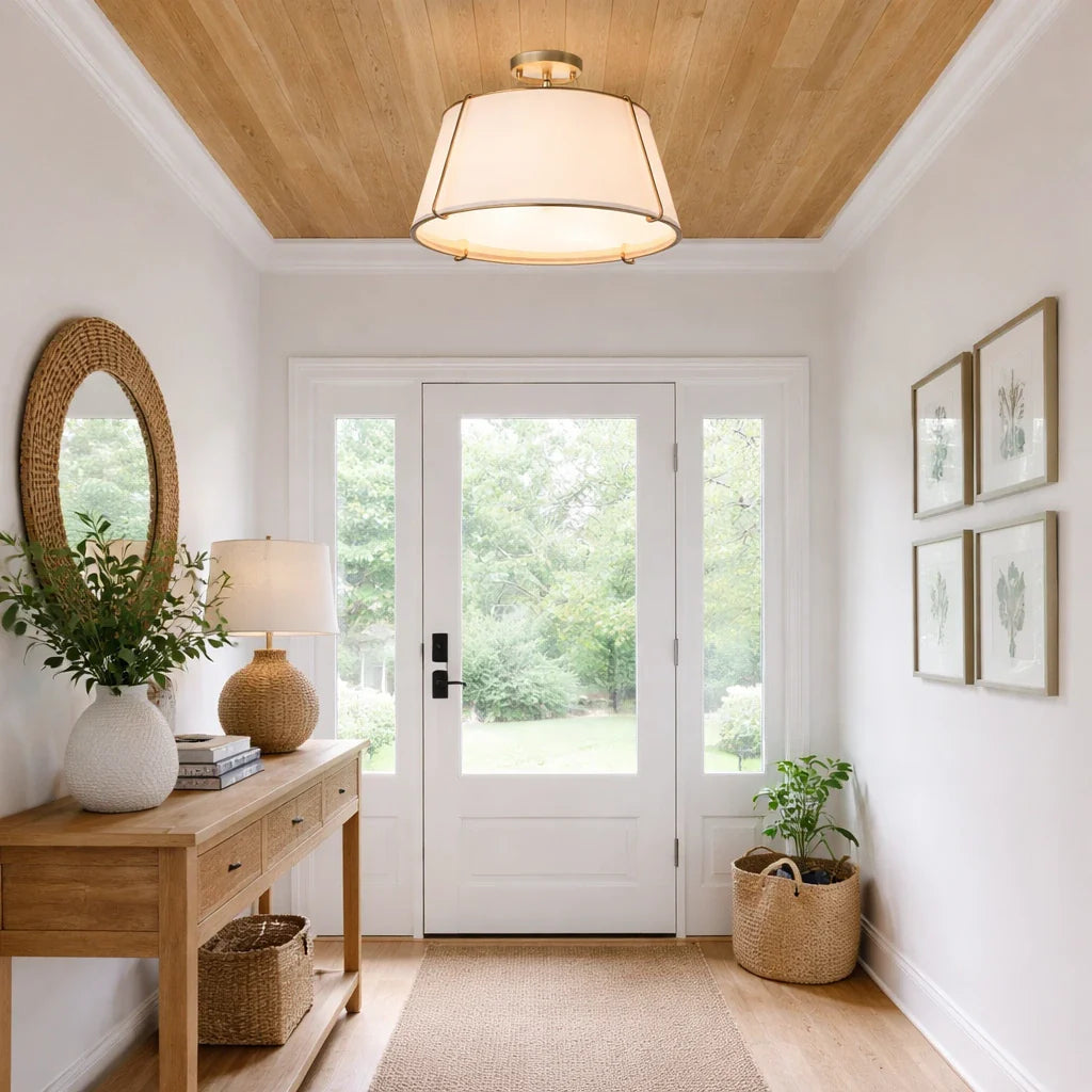 Niall Modern 4-Light Linen Drum Semi-Flush Ceiling Light