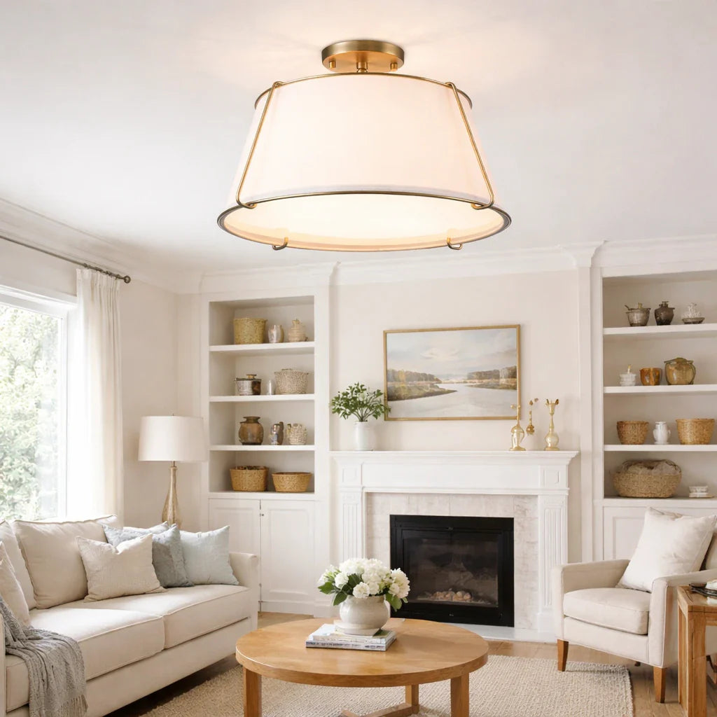 Niall Modern 4-Light Linen Drum Semi-Flush Ceiling Light