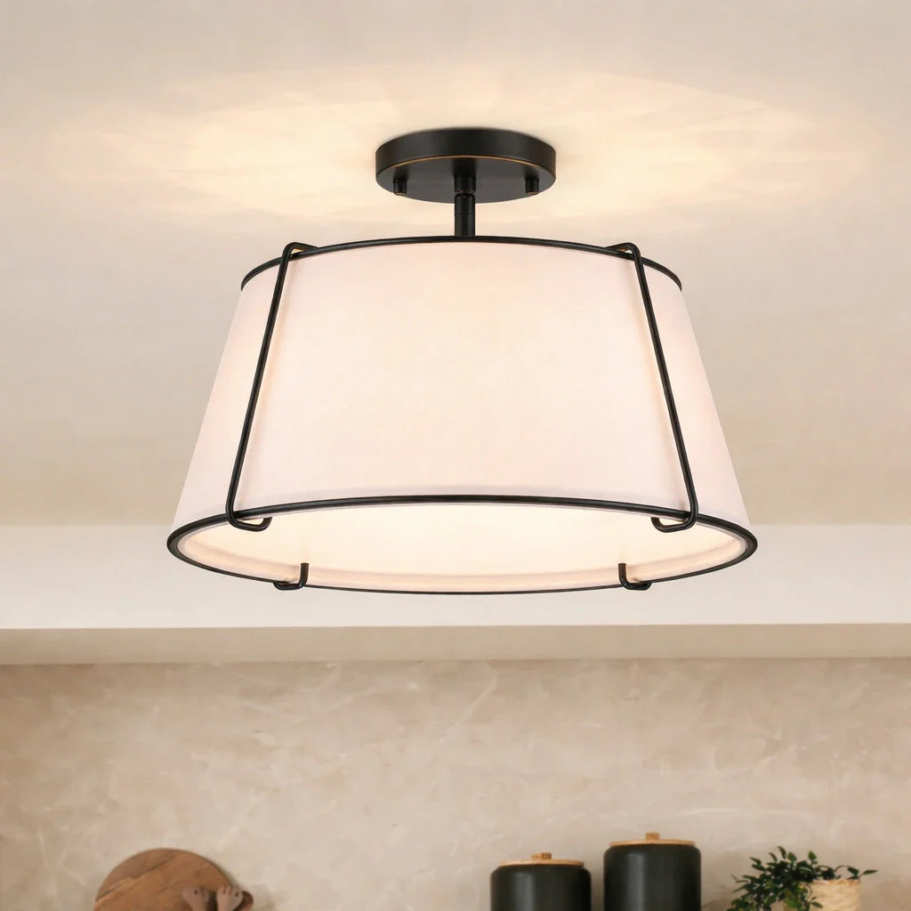 Niall Modern 4-Light Linen Drum Semi-Flush Ceiling Light