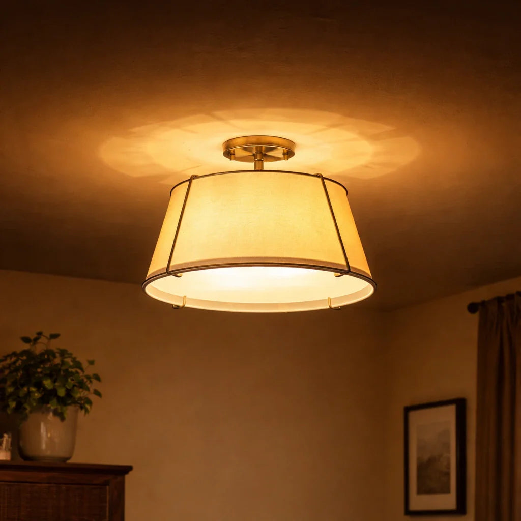 Niall Modern 4-Light Linen Drum Semi-Flush Ceiling Light