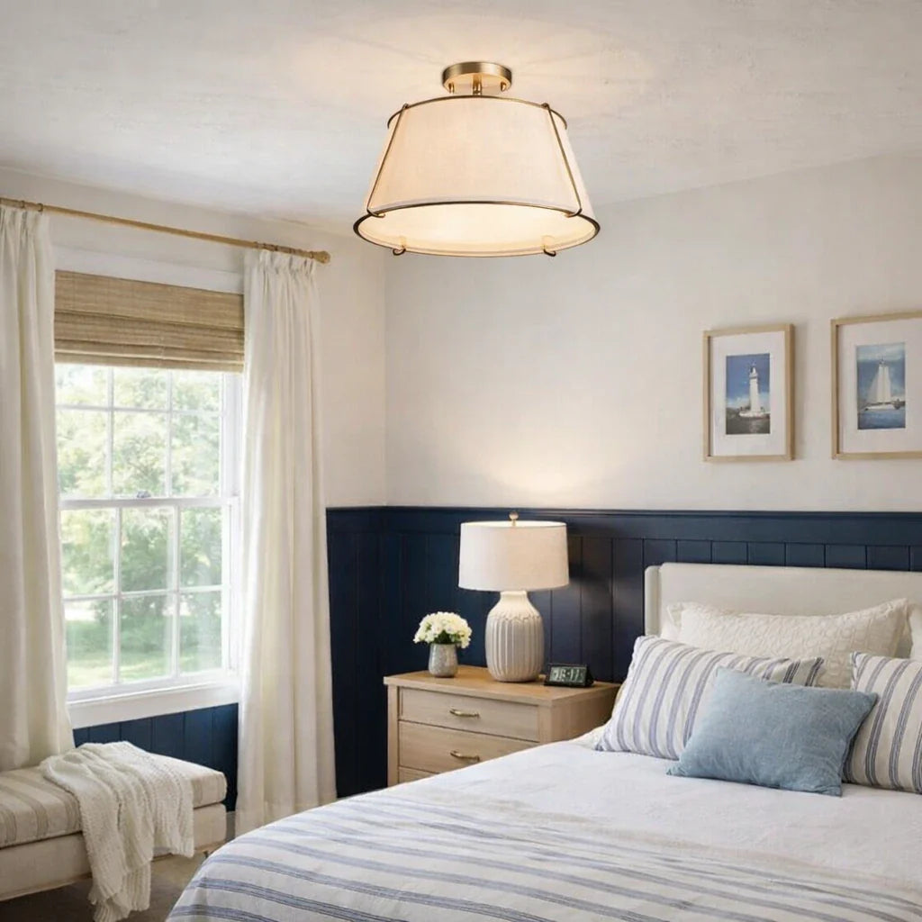 Niall Modern 4-Light Linen Drum Semi-Flush Ceiling Light