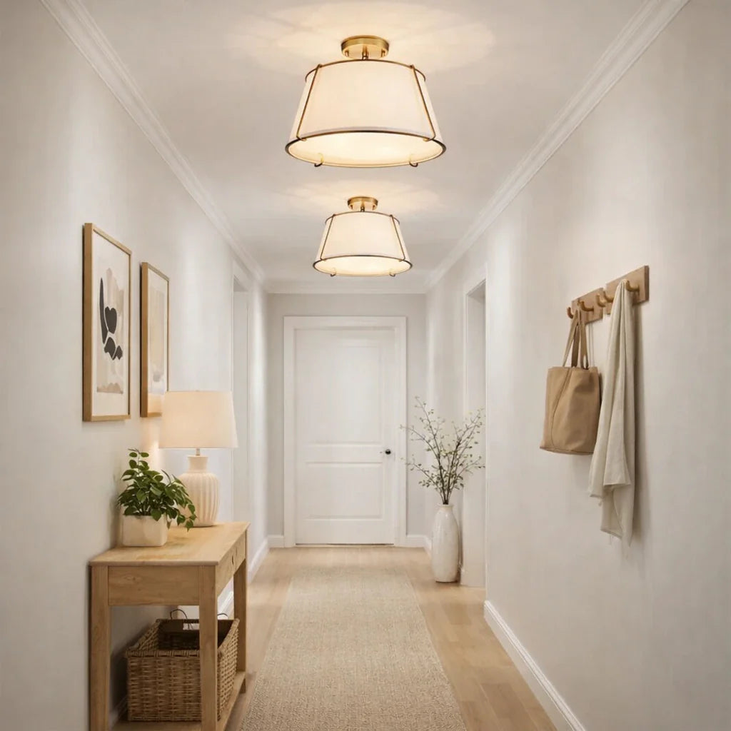 Niall Modern 4-Light Linen Drum Semi-Flush Ceiling Light