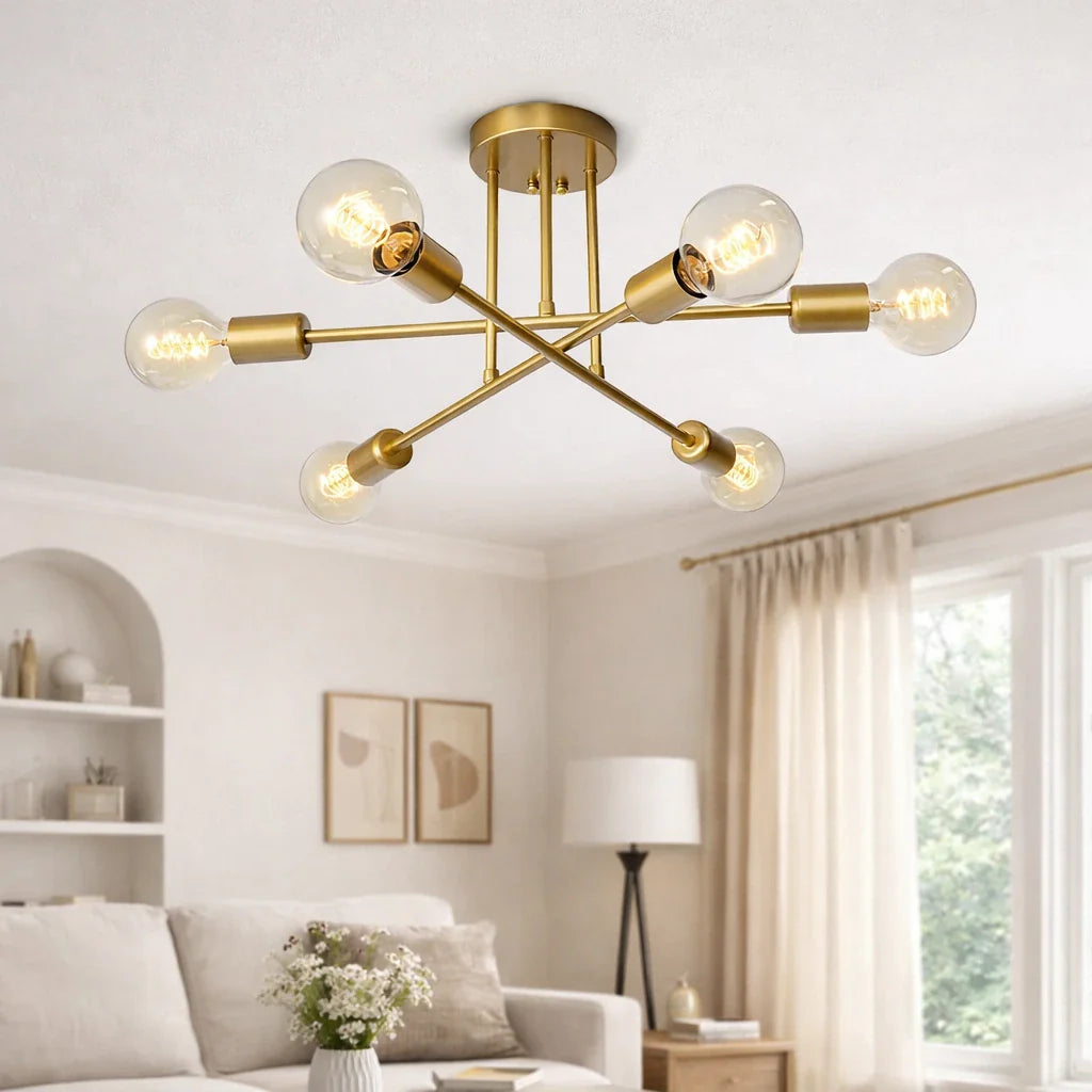 Briony Mid-Century 6-Light Sputnik Semi-Flush Ceiling Light