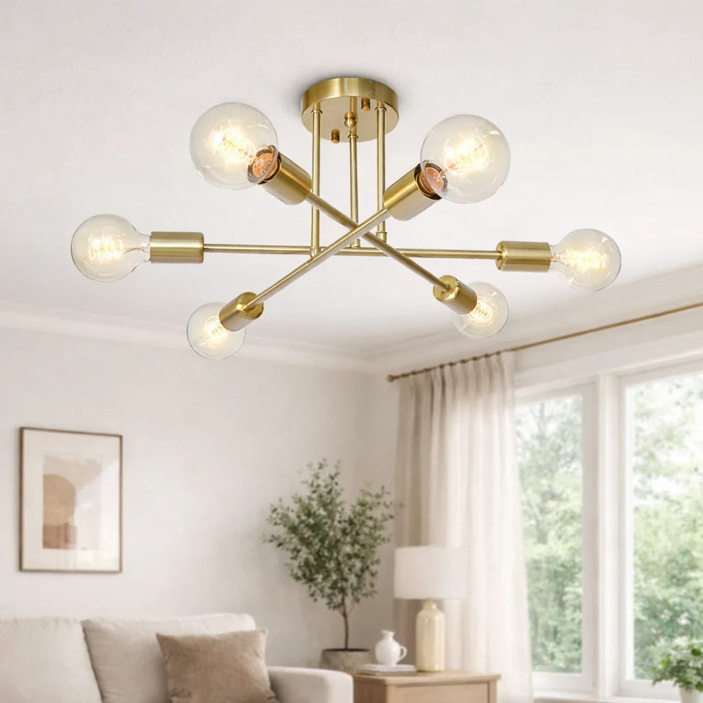 Briony Mid-Century 6-Light Sputnik Semi-Flush Ceiling Light