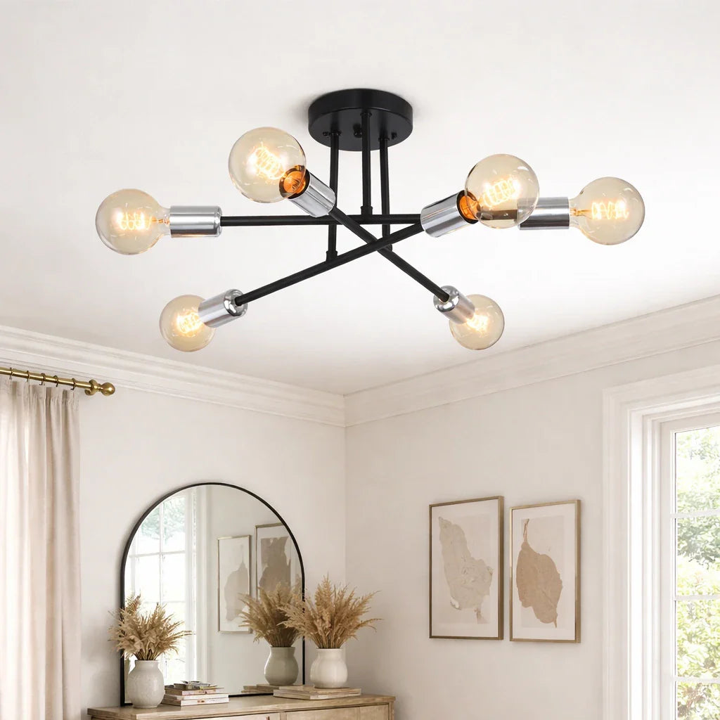 Briony Mid-Century 6-Light Sputnik Semi-Flush Ceiling Light