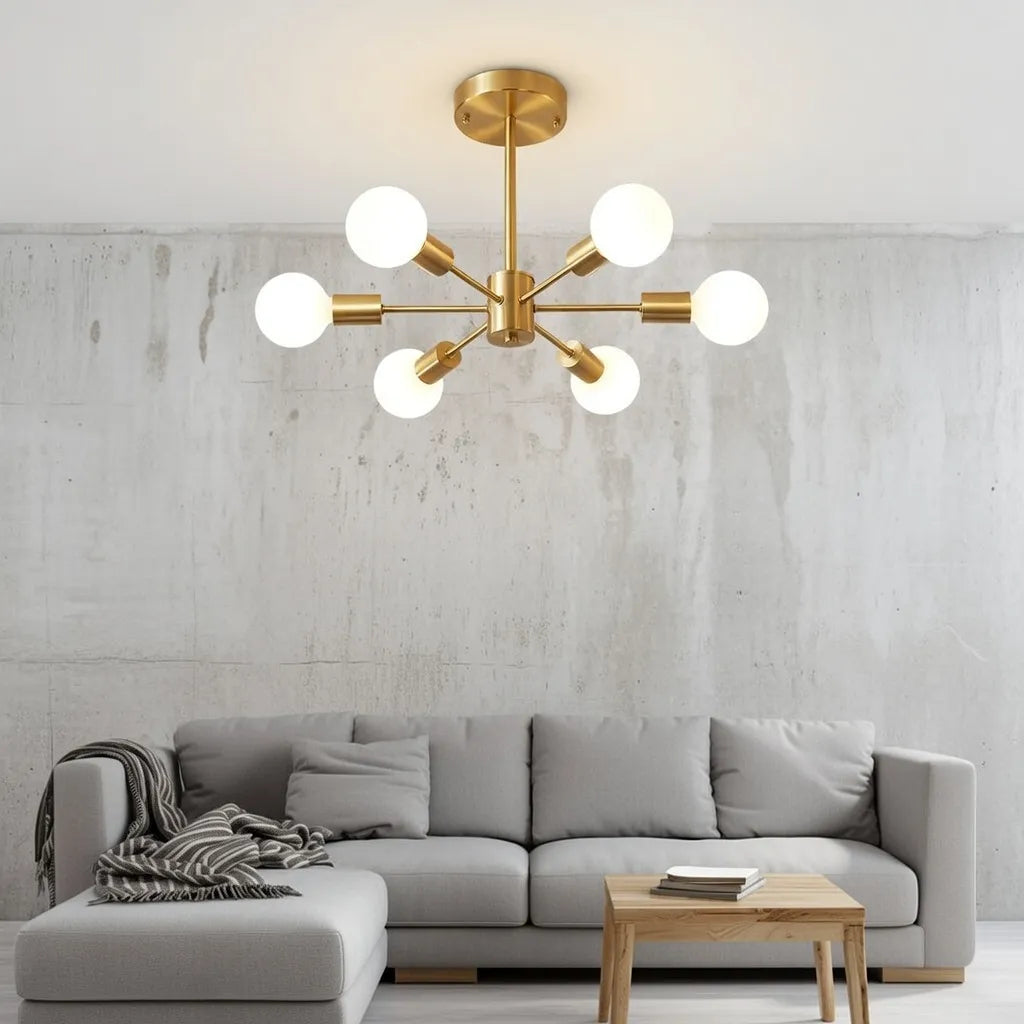 Elowyn Mid-Century 6-Light Sputnik Semi-Flush Ceiling Light