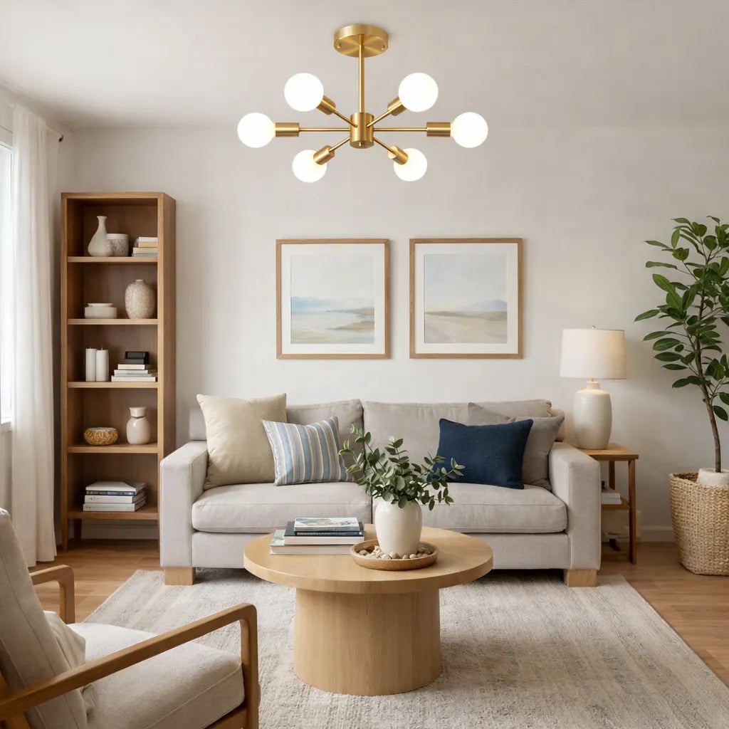 Elowyn Mid-Century 6-Light Sputnik Semi-Flush Ceiling Light