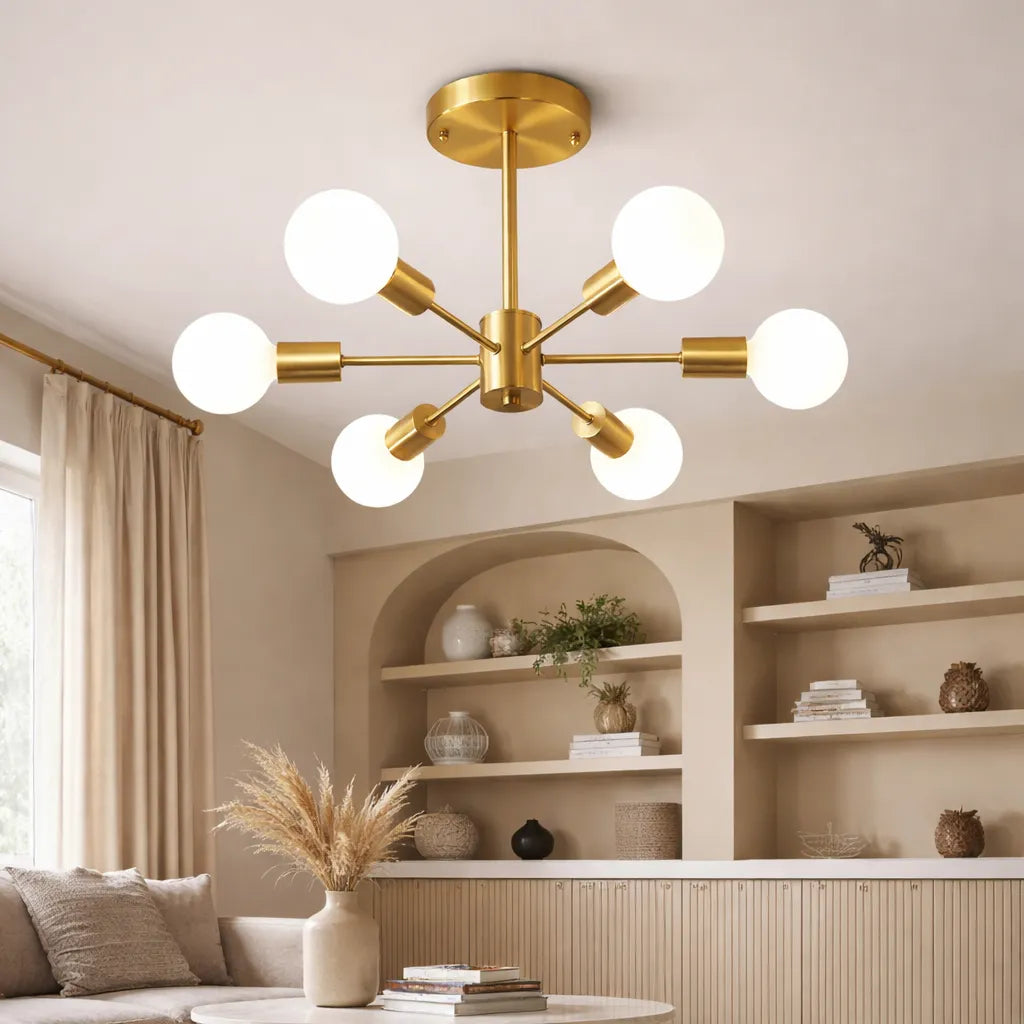 Elowyn Mid-Century 6-Light Sputnik Semi-Flush Ceiling Light