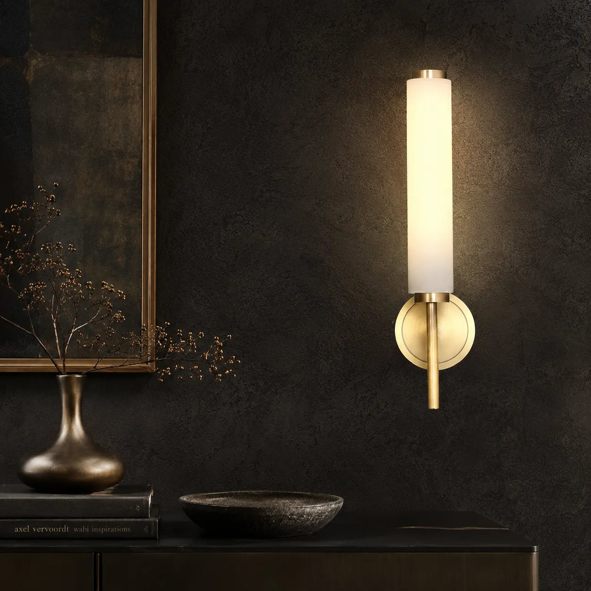 Jasper Natural Alabaster Cylinder Wall Light