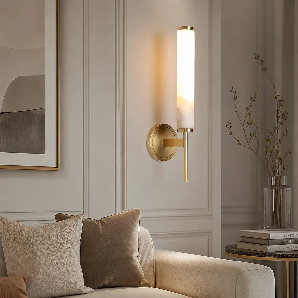 Jasper Natural Alabaster Cylinder Wall Light