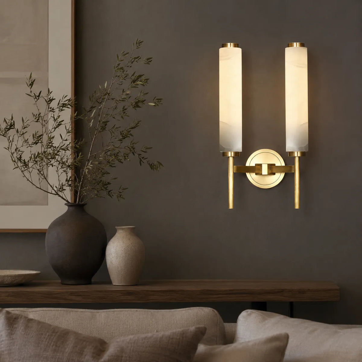 Jasper Natural Alabaster Cylinder Wall Light