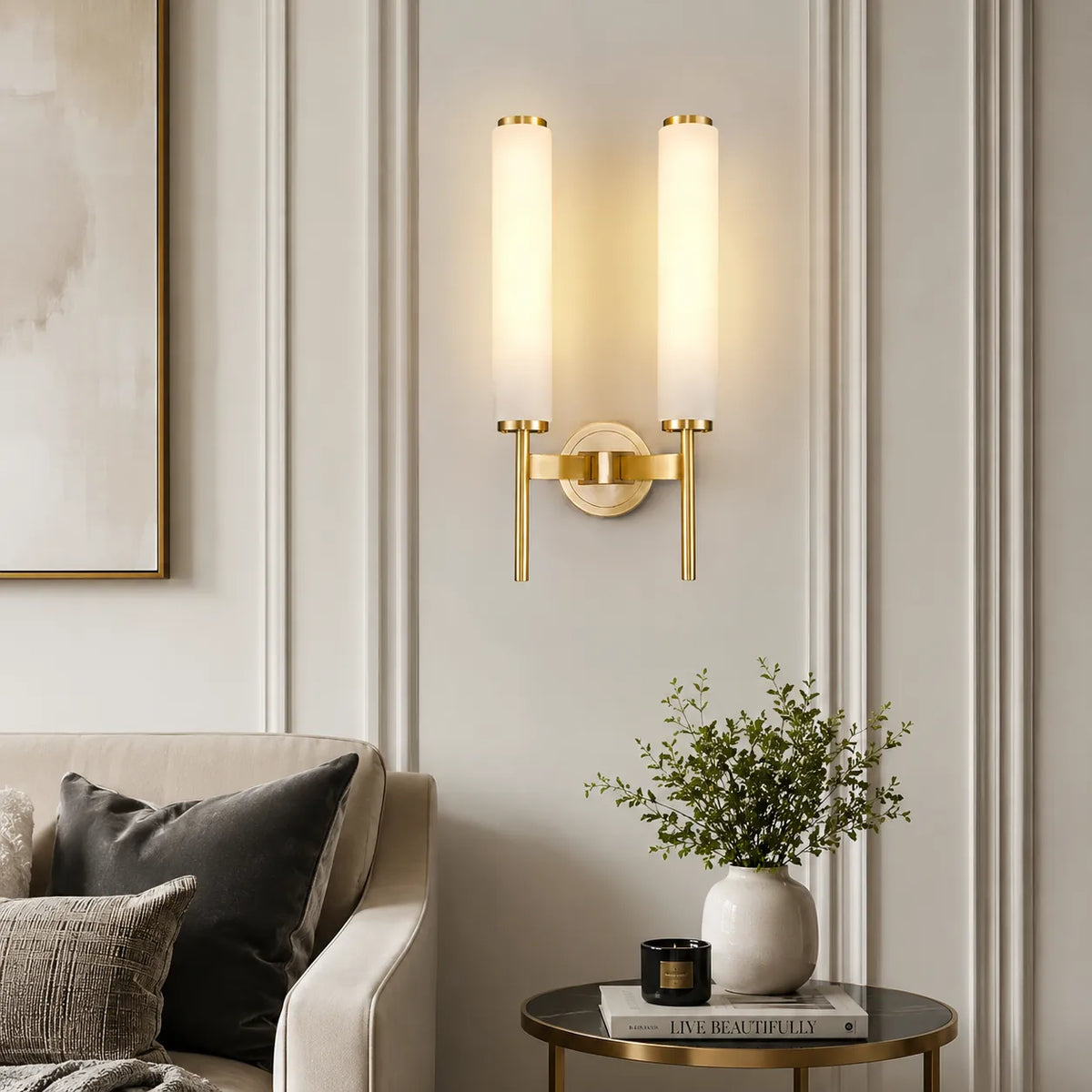 Jasper Natural Alabaster Cylinder Wall Light