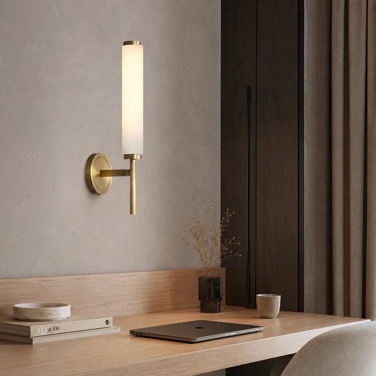 Jasper Natural Alabaster Cylinder Wall Light