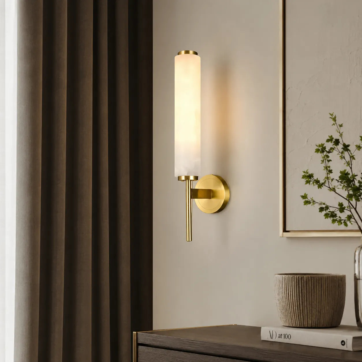 Jasper Alabaster Cylinder Wall Sconce