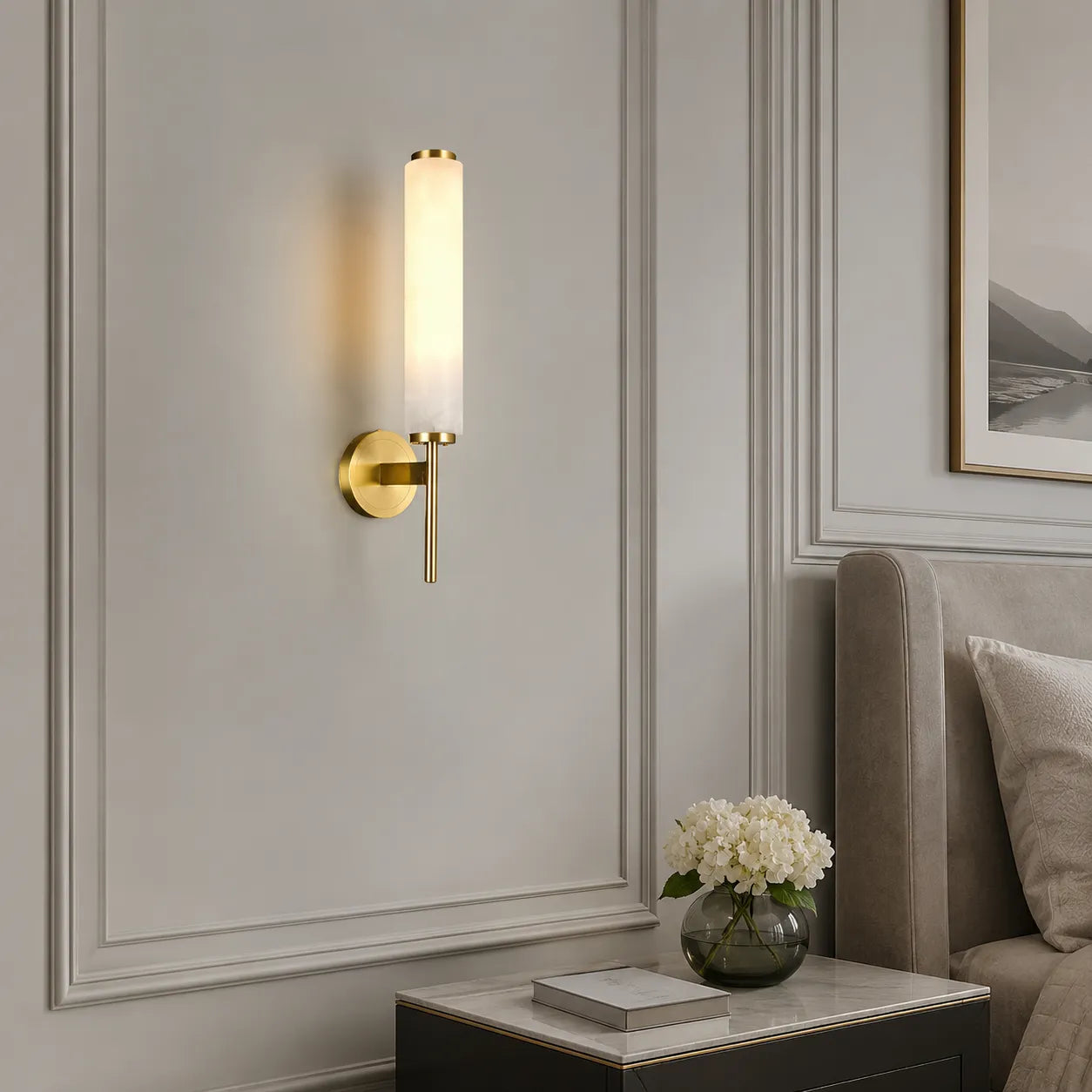 Jasper Alabaster Cylinder Wall Sconce