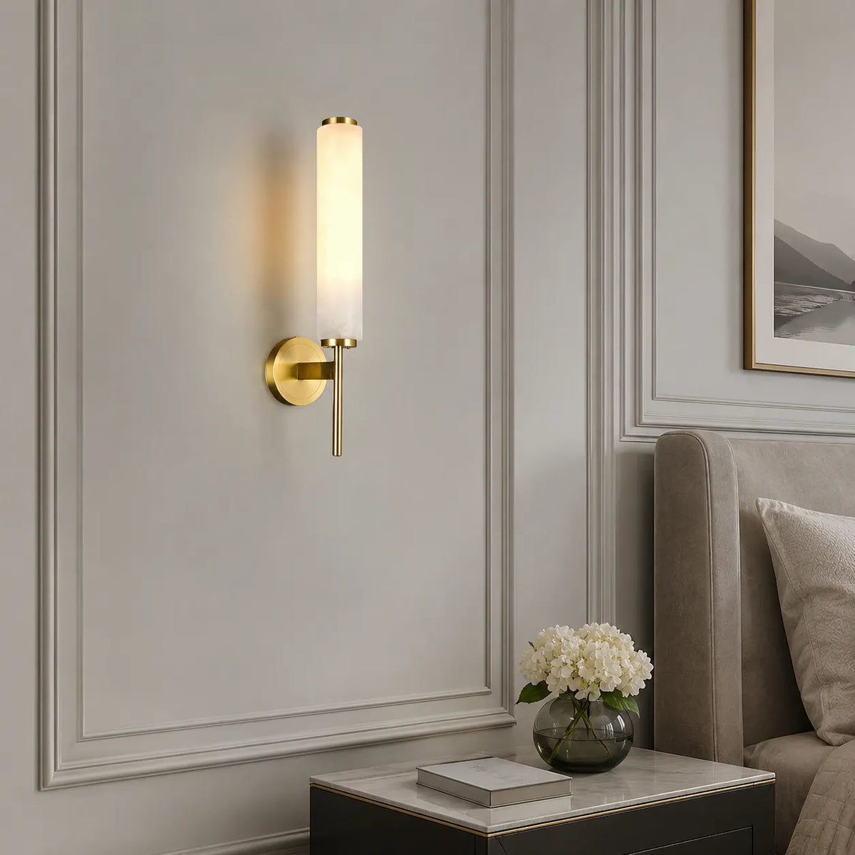 Jasper Natural Alabaster Cylinder Wall Light