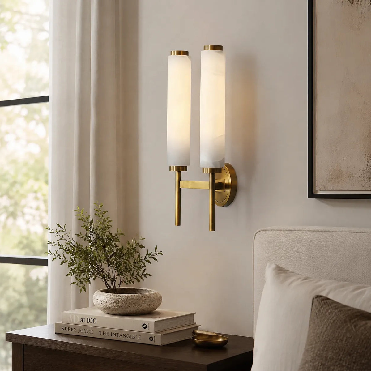 Jasper Natural Alabaster Cylinder Wall Light
