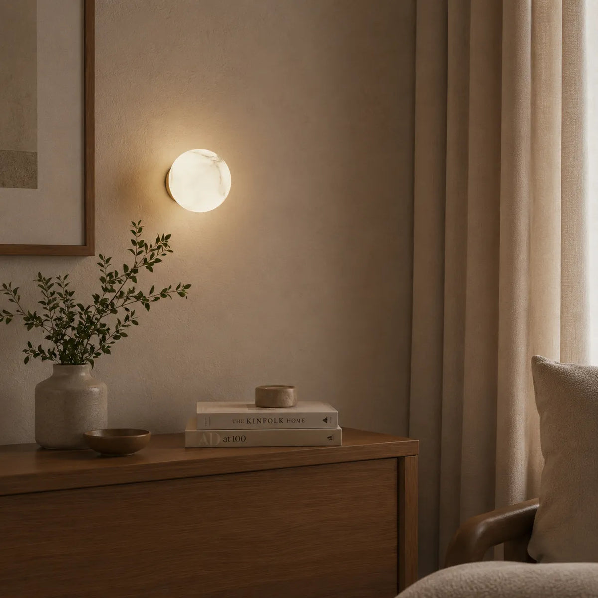 Cora Japandi Natural Alabaster Mini Orb Wall Light