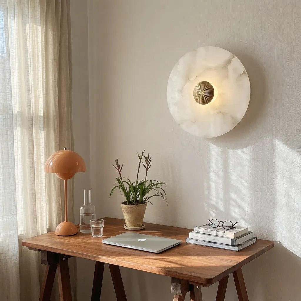 Amina Modern Round Alabaster LED Wall Light