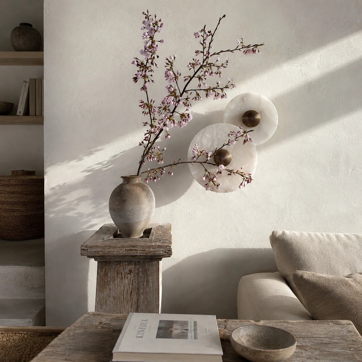 Amina Modern Round Alabaster LED Wall Light