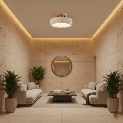 Alaette Minimalist Round Travertine LED Ceiling Light