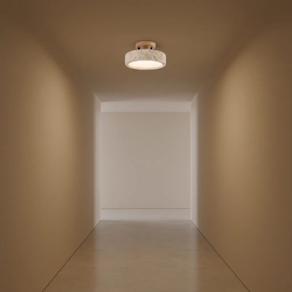 Alaette Minimalist Round Travertine LED Ceiling Light