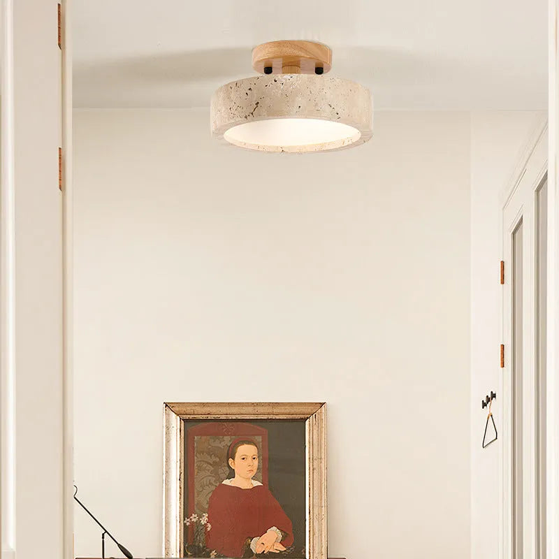 Alaette Minimalist Round Travertine LED Ceiling Light