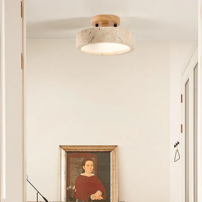Alaette Minimalist Round Travertine LED Ceiling Light