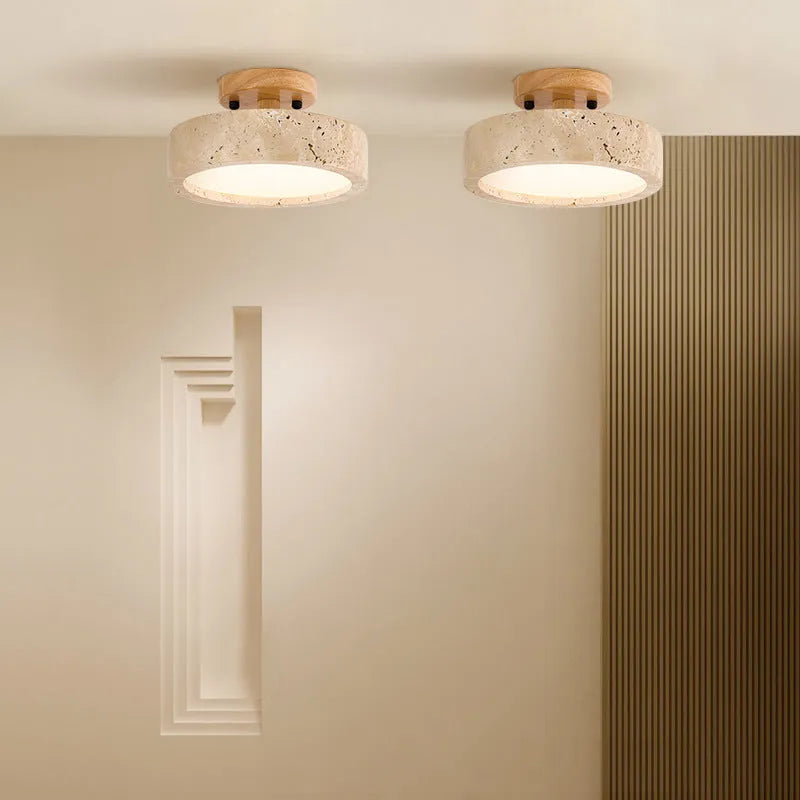 Alaette Minimalist Round Travertine LED Ceiling Light