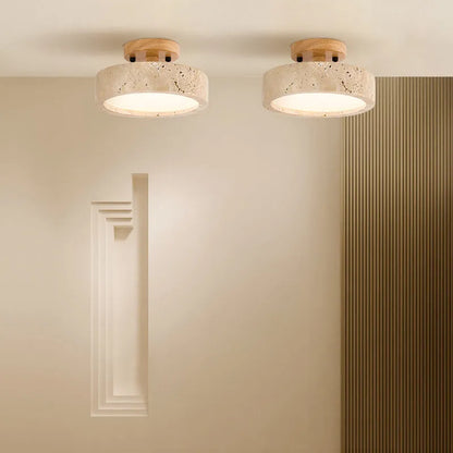 Alaette Minimalist Round Travertine LED Ceiling Light