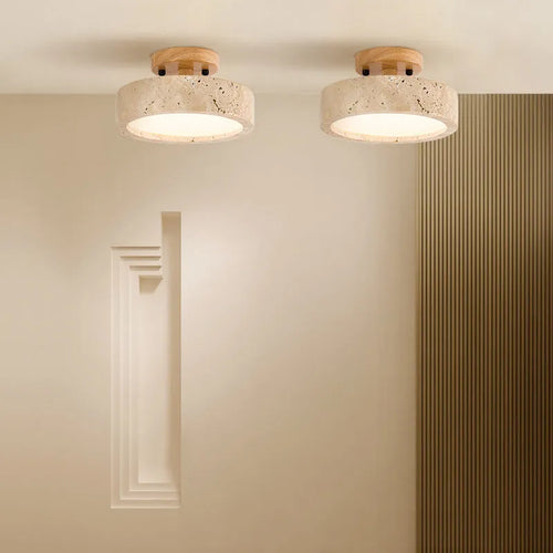 Alaette Minimalist Round Travertine LED Ceiling Light