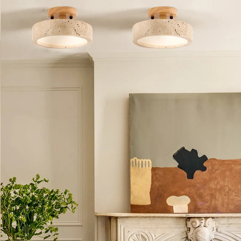 Alaette Minimalist Round Travertine LED Ceiling Light