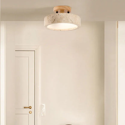 Alaette Minimalist Round Travertine LED Ceiling Light