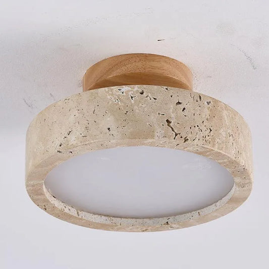 Alaette Minimalist Round Travertine LED Ceiling Light