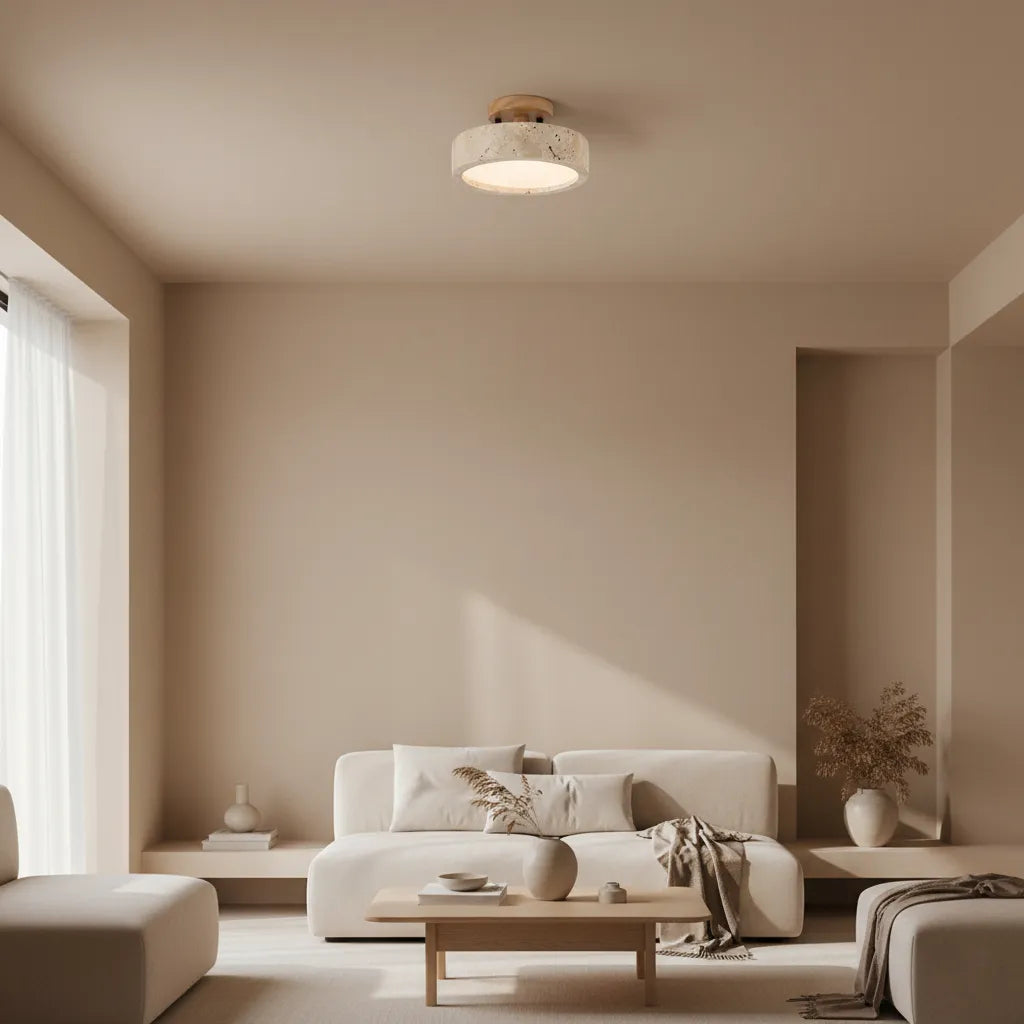 Alaette Minimalist Round Travertine LED Ceiling Light