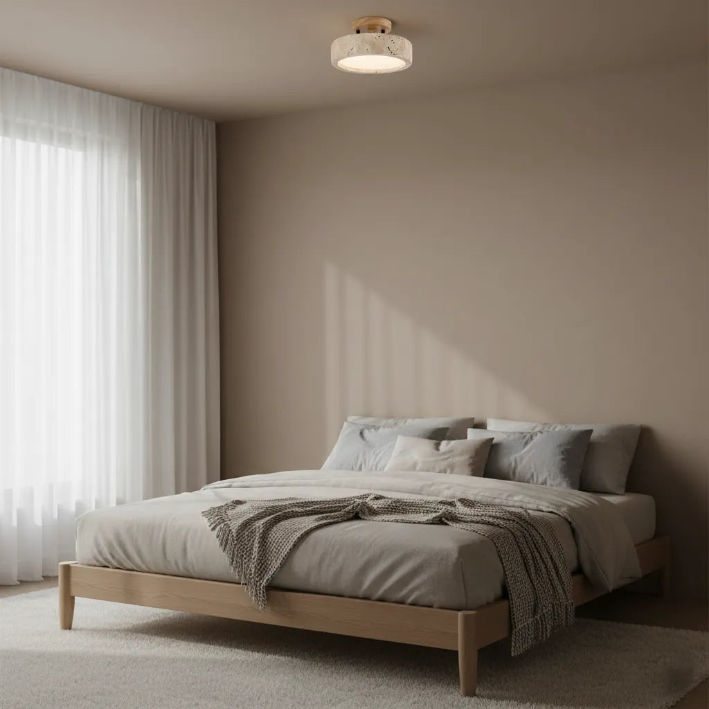 Alaette Minimalist Round Travertine LED Ceiling Light