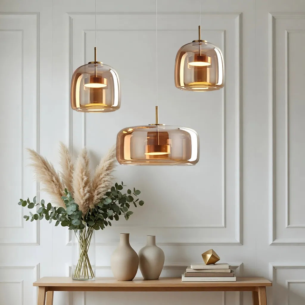 Gideon Modern Amber Glass Sculpted LED Pendant Light
