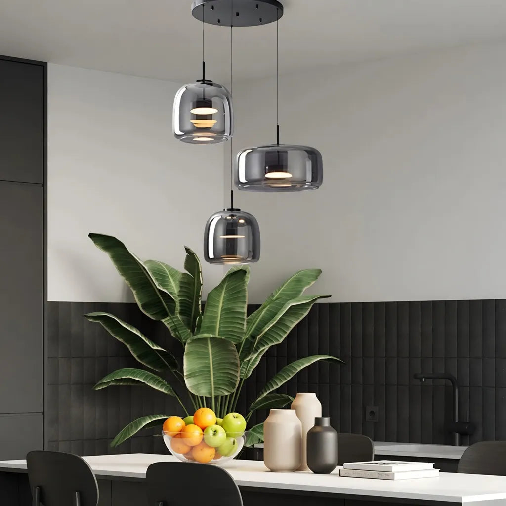 Gideon Modern Amber Glass Sculpted LED Pendant Light