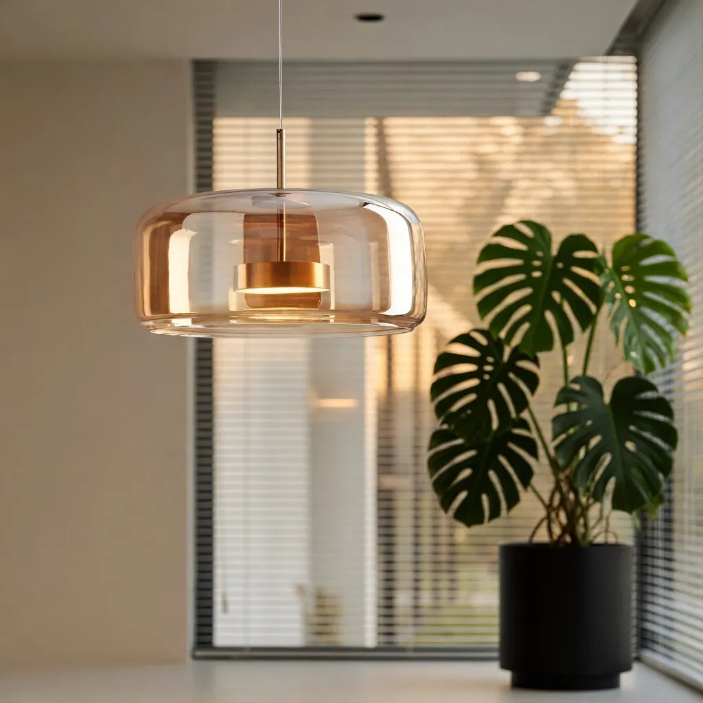 Gideon Modern Amber Glass Sculpted LED Pendant Light