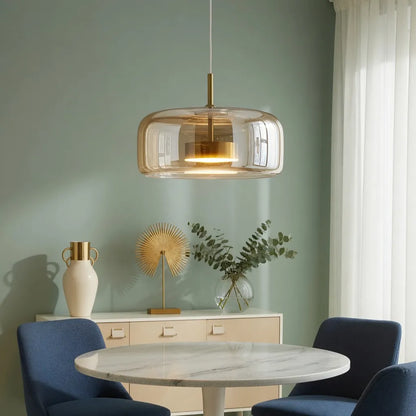 Amber Glass Pendant Light with Sculpted Inner Light