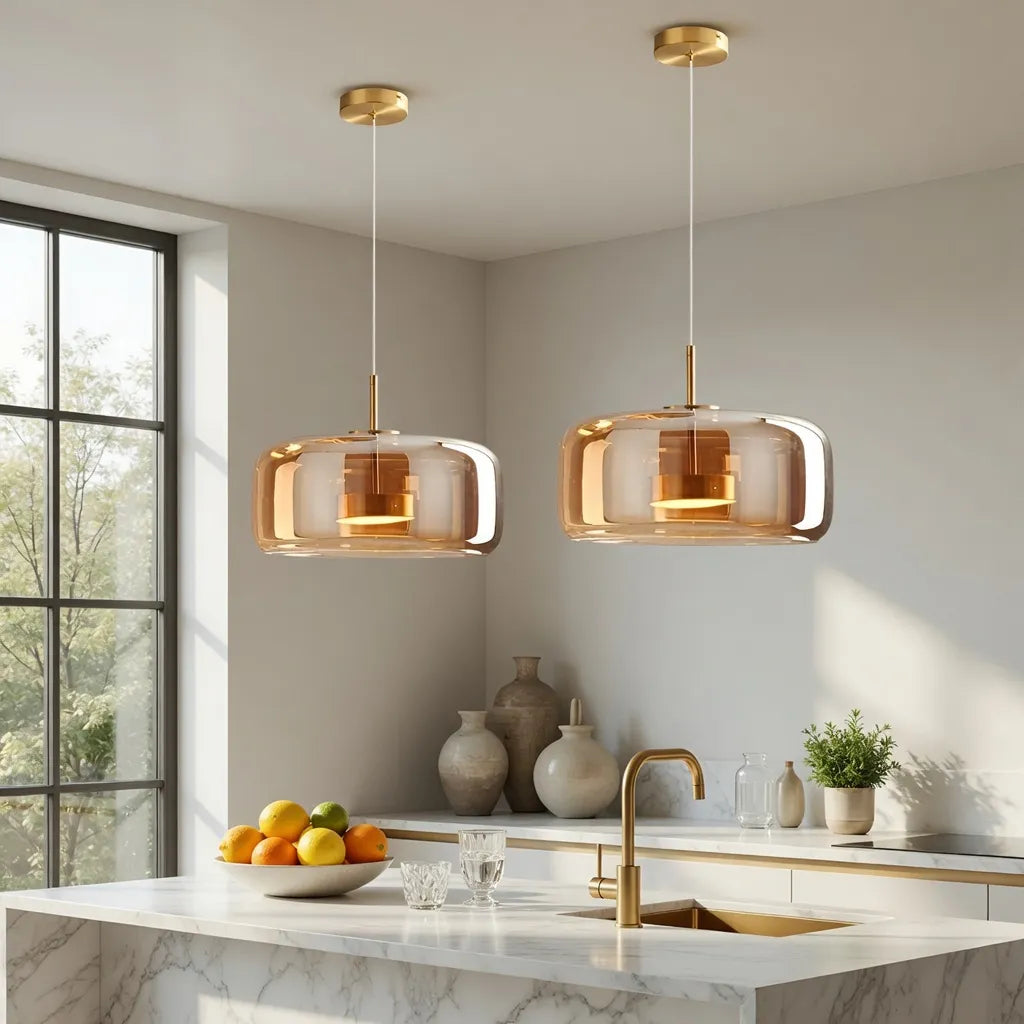 Gideon Modern Amber Glass Sculpted LED Pendant Light