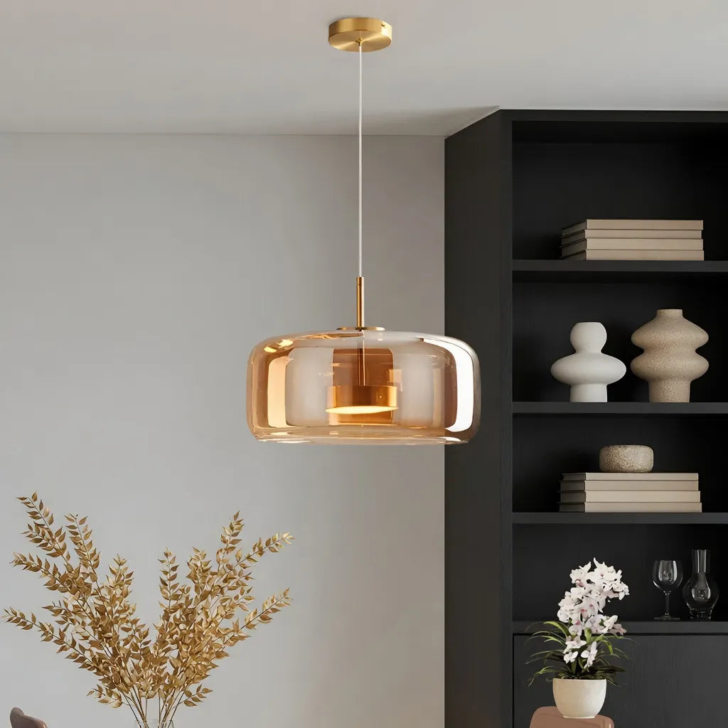 Gideon Modern Amber Glass Sculpted LED Pendant Light