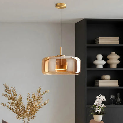 Amber Glass Pendant Light with Sculpted Inner Light