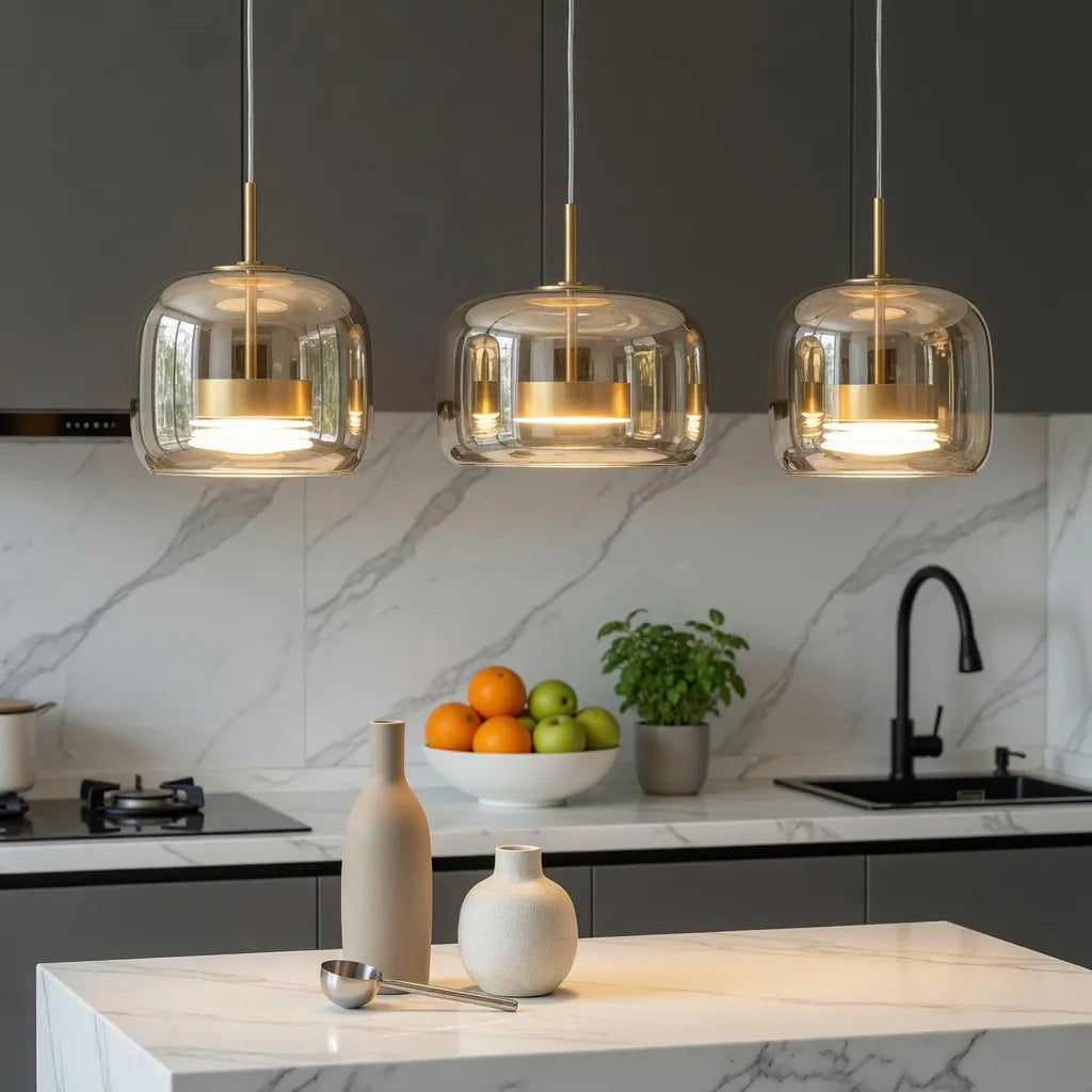 Gideon Modern Amber Glass Sculpted LED Pendant Light